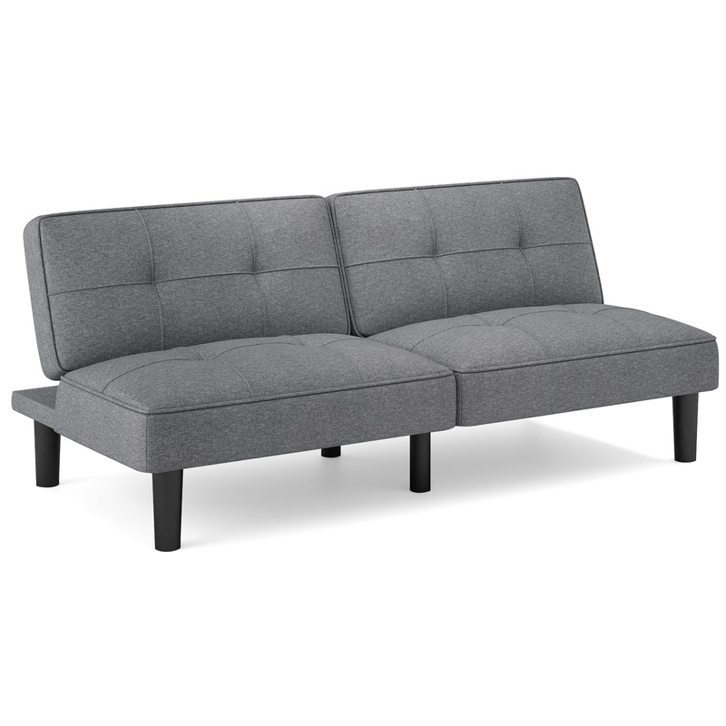 Convertible Folding Futon Sofa Bed with 6-Position Adjustable Backrest, Gray
