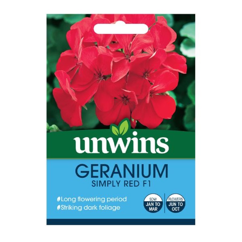 Unwins Seed Packet Geranium Simply Red F1 Hybrid