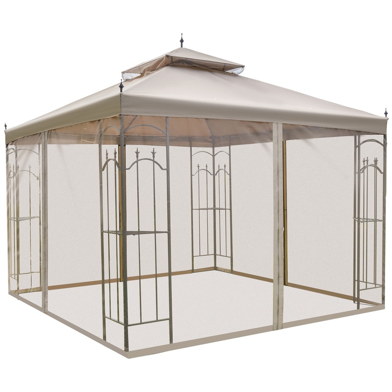 10′ x 10′ Steel Outdoor Gazebo, Removable Mesh Curtains, Brown