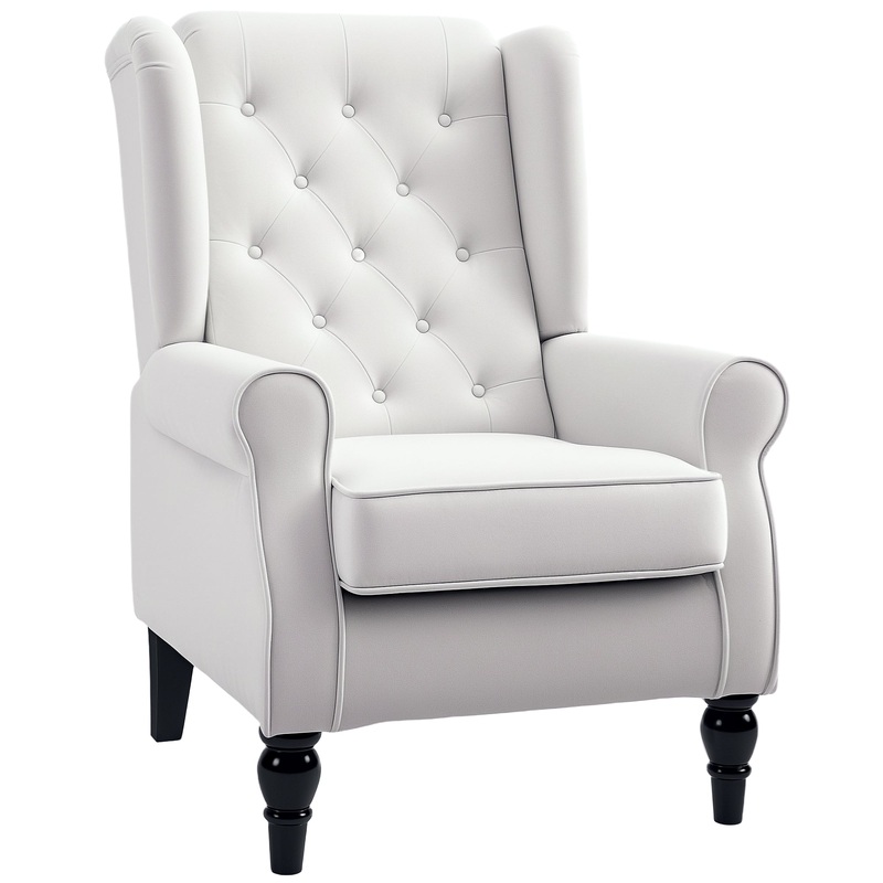Fabric Accent Chair, Button Tufted Armchair, Upholstered, White
