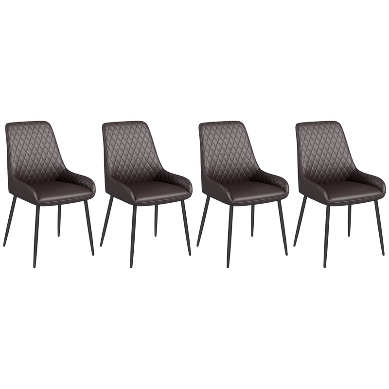 Modern Dining Chairs Set of 4, PU Leather Kitchen Chairs with Metal Legs for Dining Room, Living Room, Brown