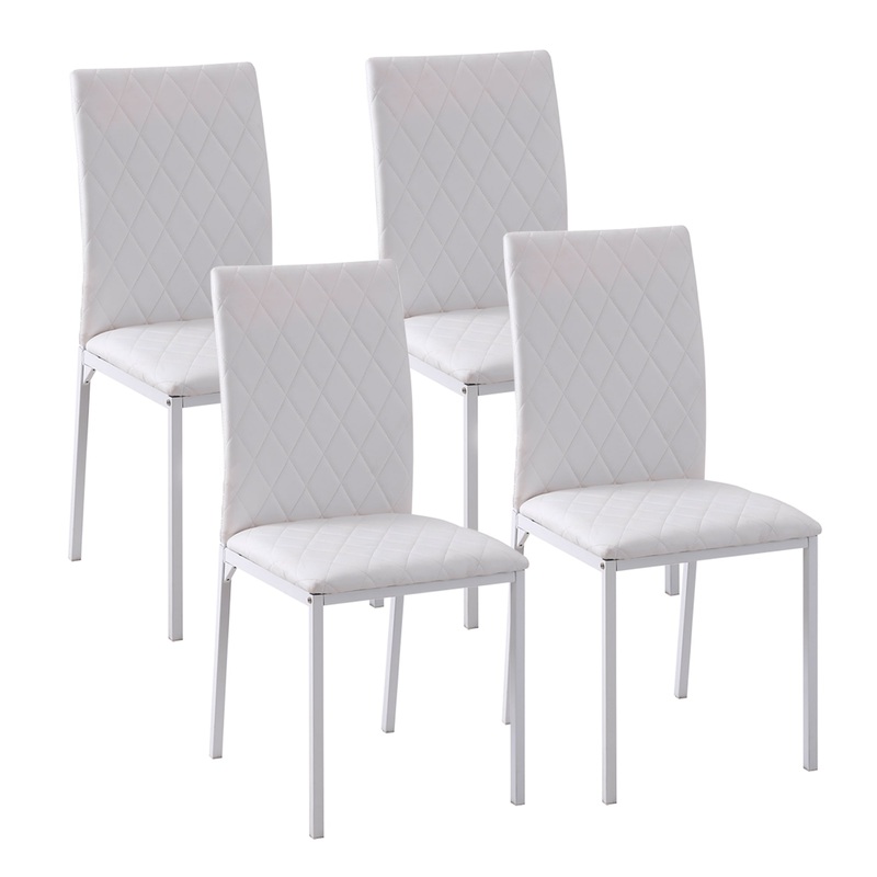 Modern Dining Chairs Set of 4, Upholstered Faux Leather, White