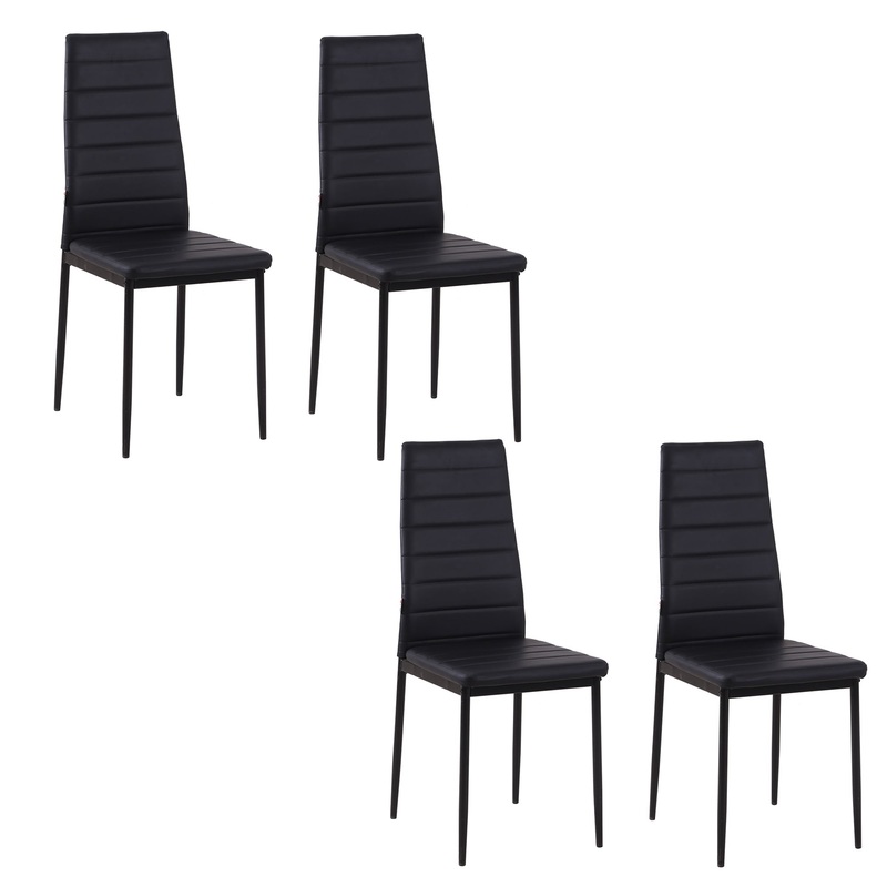 Modern PU Leather High Back Dining Chairs, Set of 4, Black