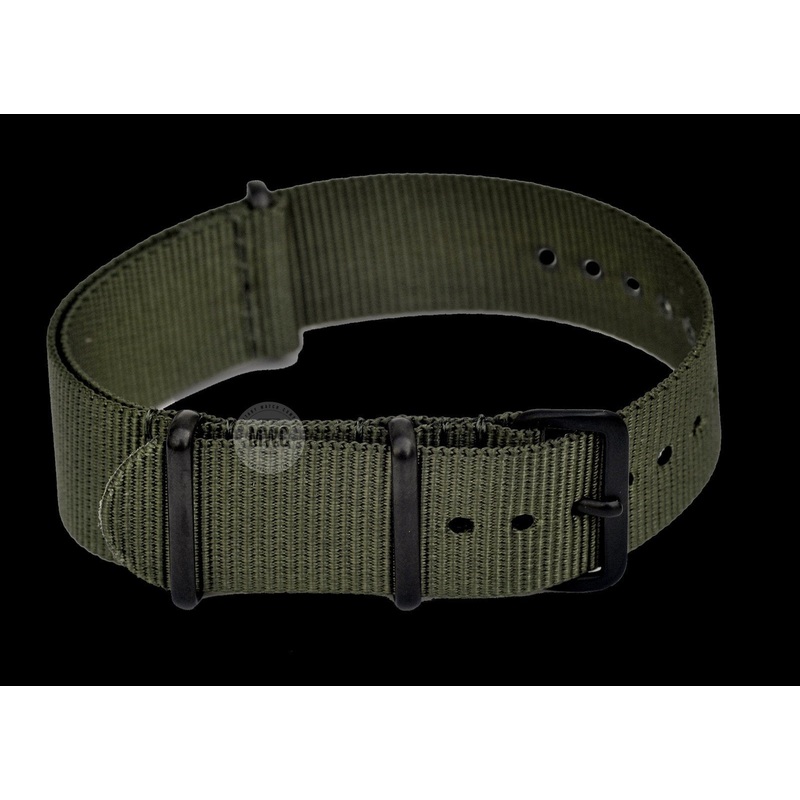 Olive NATO Military Watch Strap with Black PVD fittings