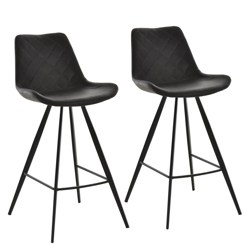 Set of 2 Microfiber Bar Stools, Kitchen Stools with Padded Seat, Black