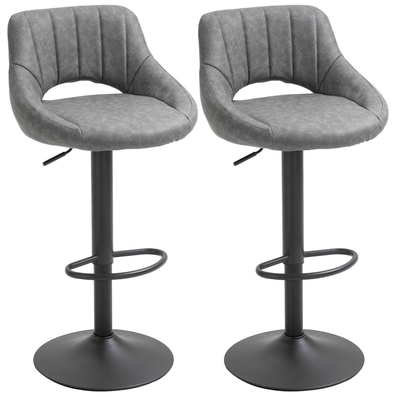 Swivel Counter Height Bar Stools Set of 2, Adjustable, Faux Leather, Grey
