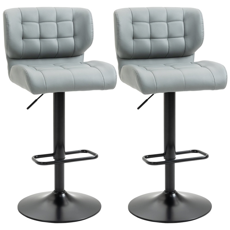 Swivel PU Leather Barstools Set of 2 Adjustable Bar Stools with Footrest Back for Kitchen Counter Dining Room Grey