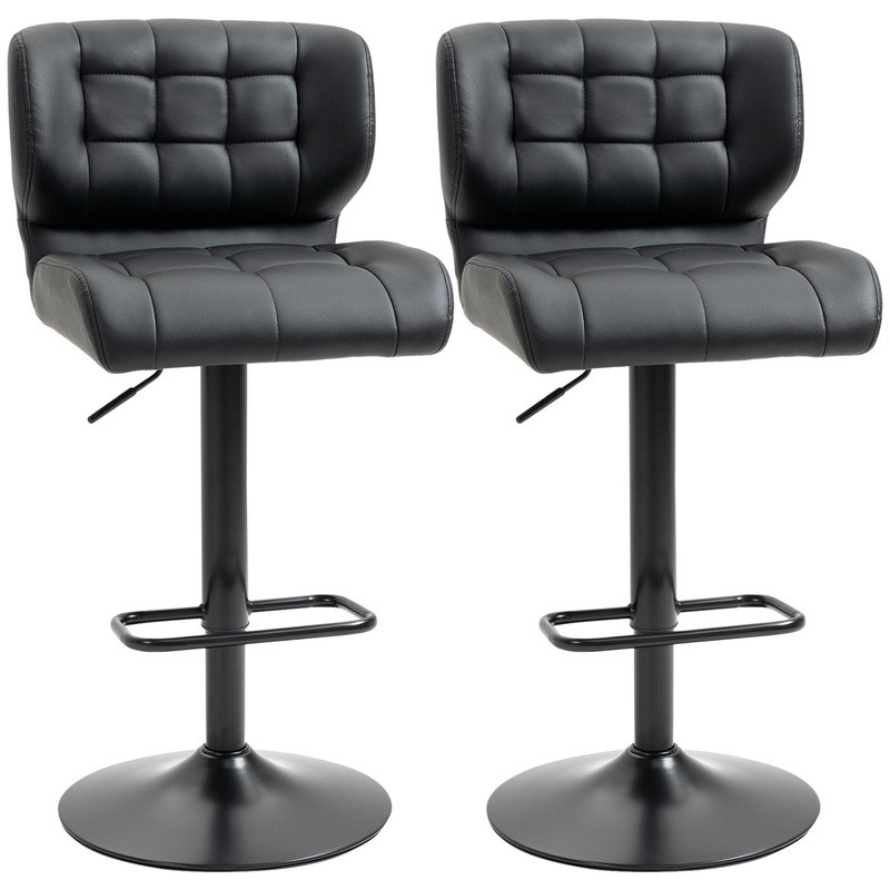Swivel PU Leather Barstools, Set of 2, Adjustable with Footrest, Black