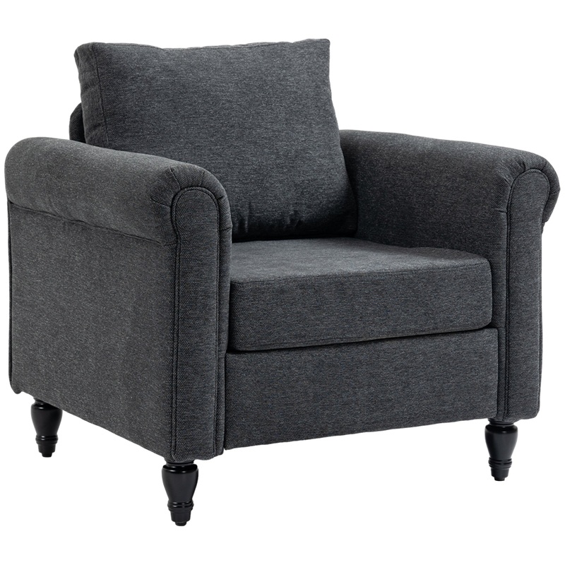 Vintage Armchair, Upholstered Accent Chair, Dark Grey, Dark Grey