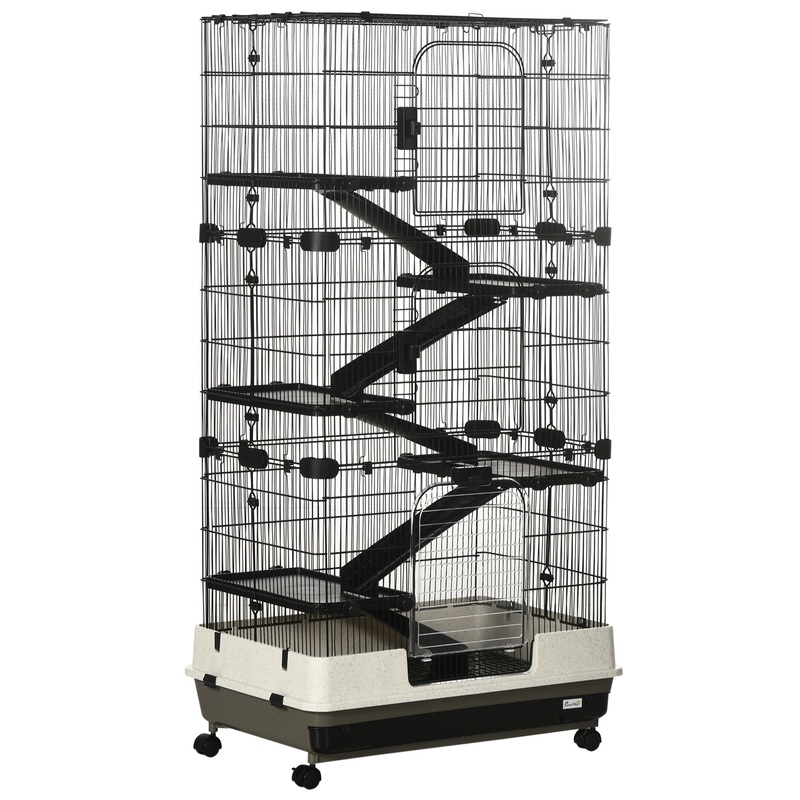 6-tier Platform Rolling Small Animal Cage Rabbit Hutch Pet Play House with Platform, Ramp,Removable Tray. 4 universal wheels (Black) for Bunny Pet Mink Chinchilla