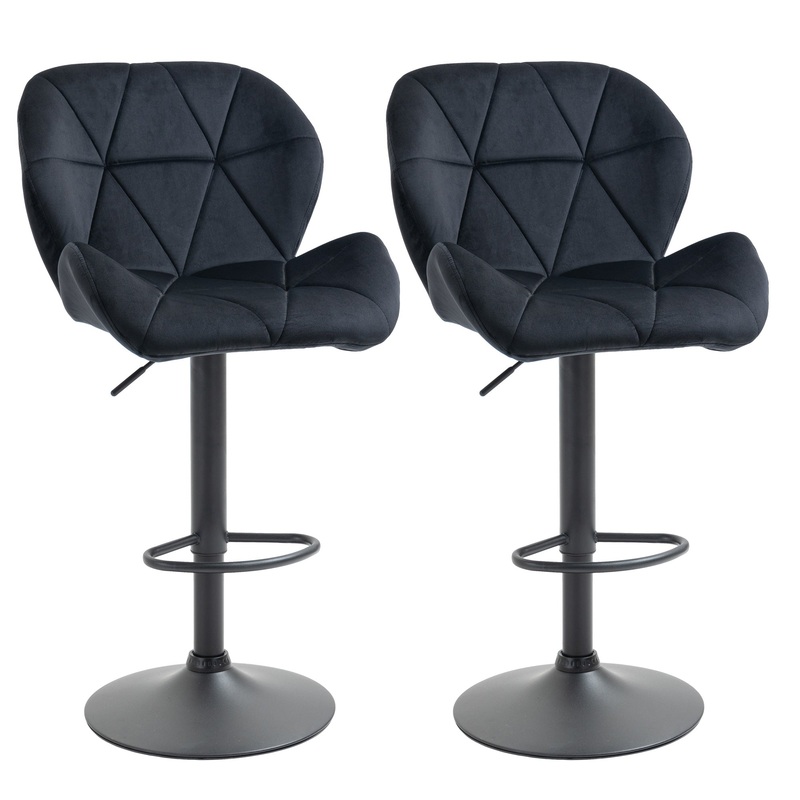 Adjustable Height Fabric Bar Stool Set of 2, Swivel Seat, Black