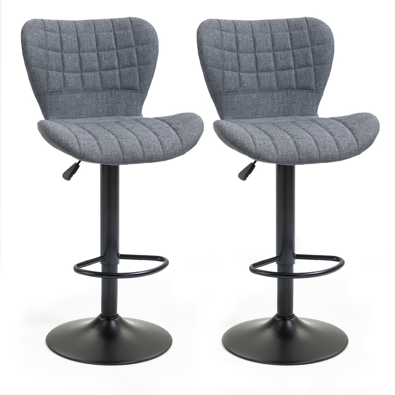 Adjustable Swivel Bar Stools Set of 2, Linen Fabric, Grey