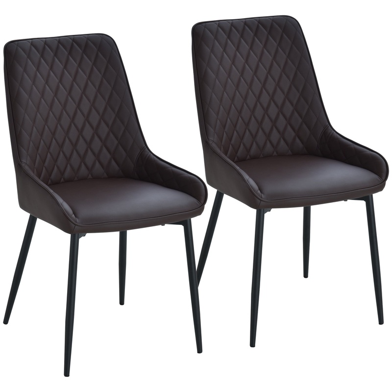 Modern Dining Chairs Set of 2, PU Leather, Metal Legs, Dark Brown