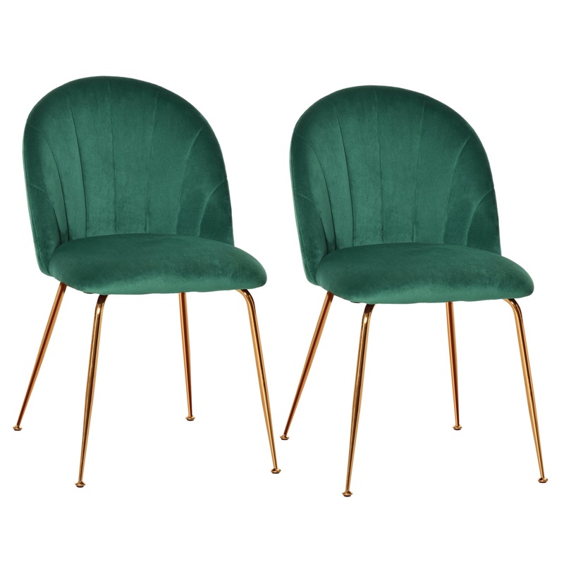 Modern Dining Chairs Set of 2, Upholstered, Gold Metal Legs, Green