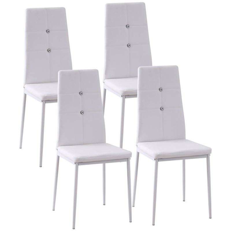 Modern Dining Chairs Set of 4, Button Tufted High Back, White