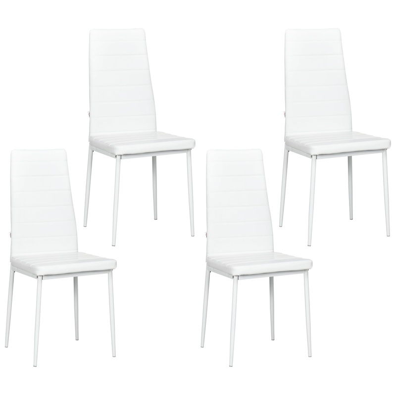 Modern Dining Chairs, Set of 4, High Back PU Leather, Metal Legs, White