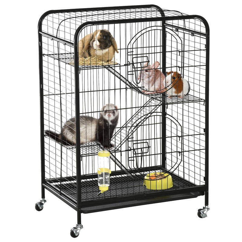 Rolling Small Animal Cage 36.6 Pet Rabbit Ferret Playpen, Animal Supply Kit Metal Black for Bunny, Pet Mink, Chinchilla