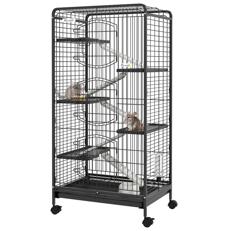 Rolling Small Animal Cage 51.6 Pet Rabbit Ferret Playpen, Animal Supply Kit Metal Black for Bunny, Pet Mink, Chinchilla