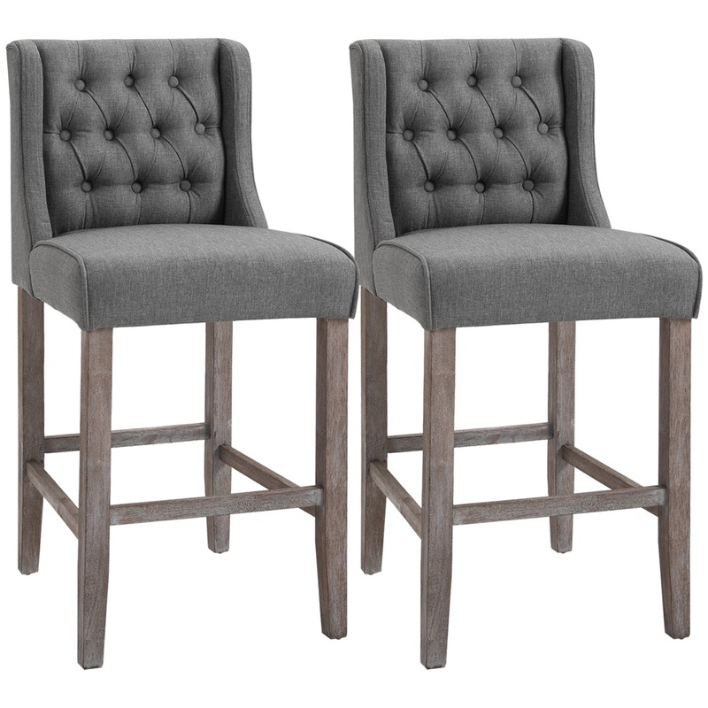 Set of 2 40Inch Button Tufted Bar Stools, High Counter Dining, Grey