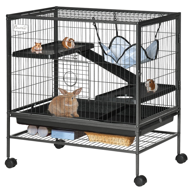 Small Animal Cage with Hammock, 3-Tier Ferret Cage Removable Tray