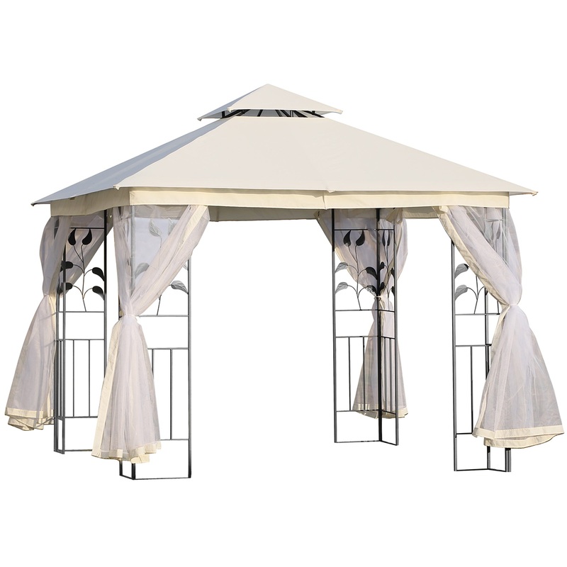 10’x10′ Steel Patio Gazebo, Soft-Top, 2-Tier Roof, White