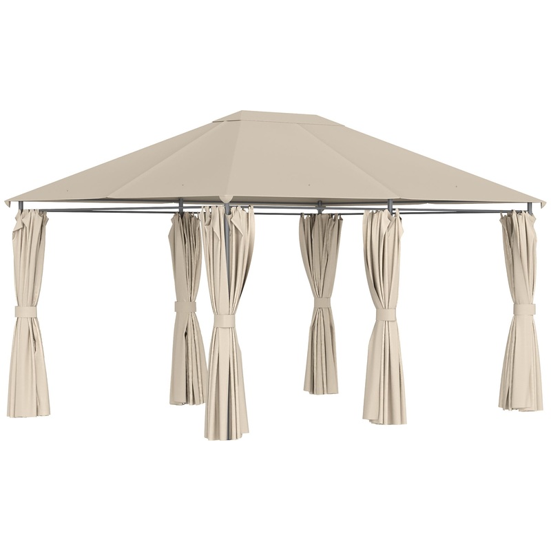 13’x 10′ Soft-top Steel Patio Gazebo Canopy Party Tent with 6 Removable Curtains and Drainage Holes, Khaki