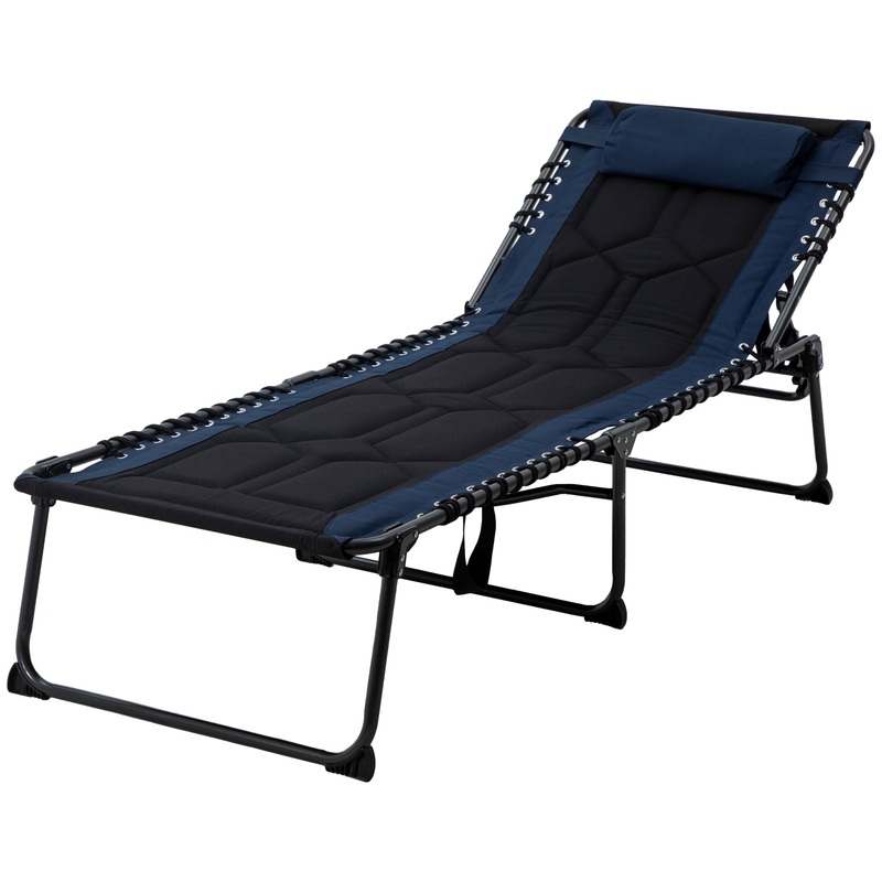 Folding Chaise Lounge, 5-Level Reclining, Outdoor Tanning Chair, Blue