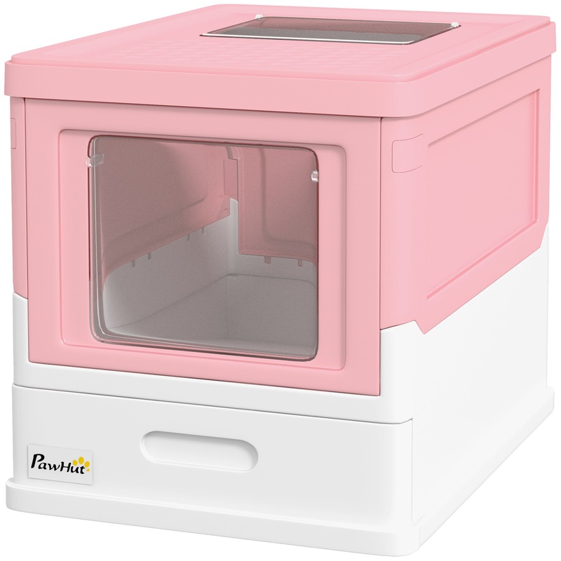 Top Entry Enclosed Kitty Litter Box, Scoop, Tray, Large, Foldable, Pink