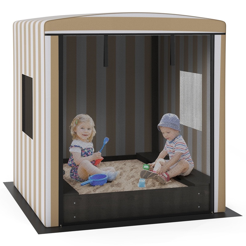 Wooden Sandbox with Canopy for Children 3+ Years Old, Brown