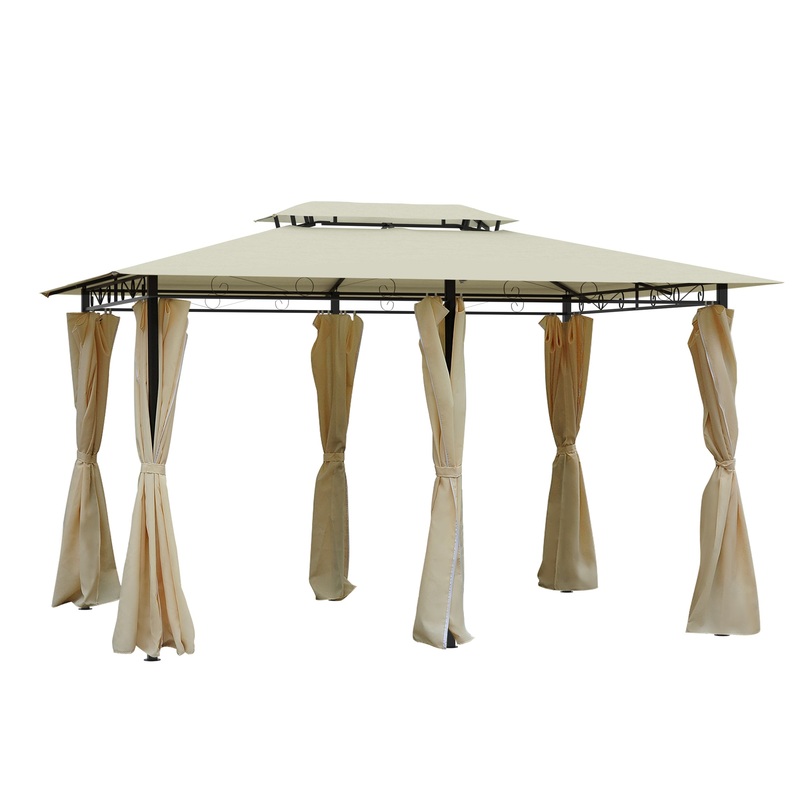 13′ x 10′ Soft-top Gazebo Patio Steel Canopy Portable Party Event with Double Canopy Roof, Curtains, Cream White