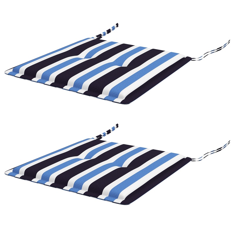 2-Piece Outdoor Patio Chair Cushions, Blue White Strip, Button Tufted, Blue White Strip