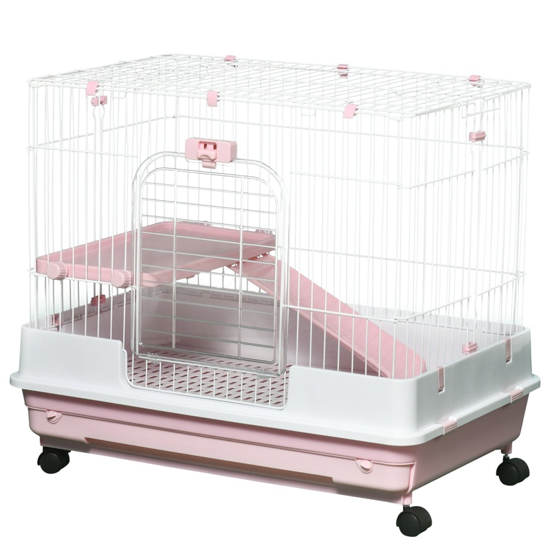 32L 2-Level Small Animal Cage with Universal Lockable Wheels, Pink