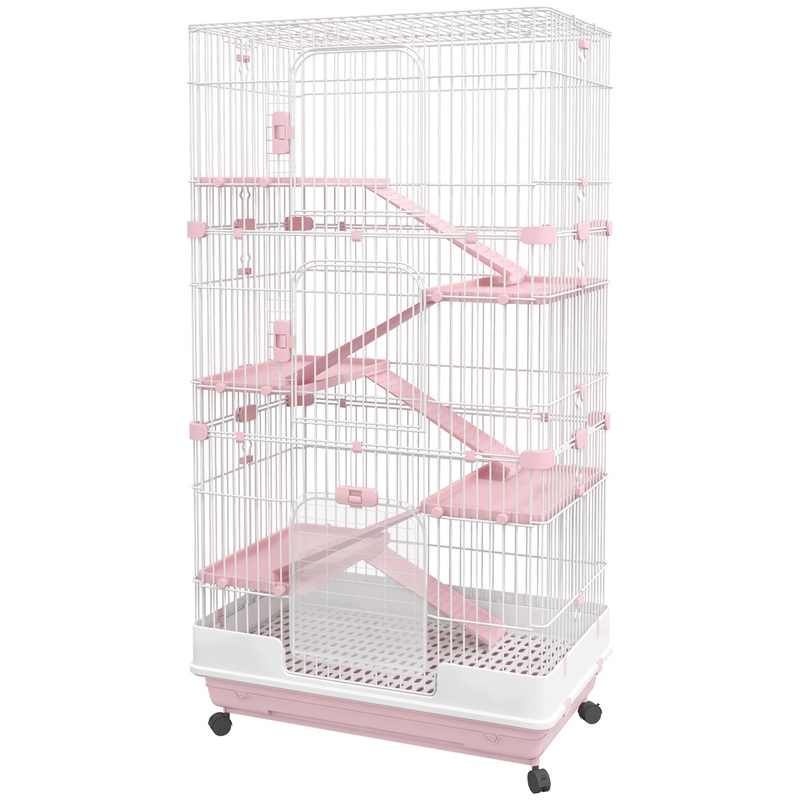 32L 6-Level Small Animal Cage with Universal Lockable Wheels, Pink