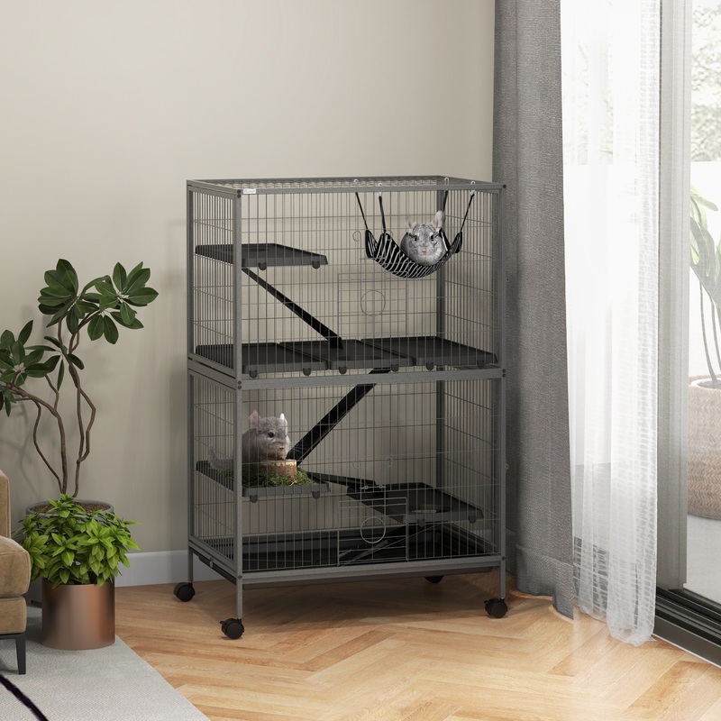 5-Tier Rolling Small Animal Cage, Deluxe Guinea Pig Cage, Ferret Cage for Mink Chinchilla Kitten Rabbit Grey