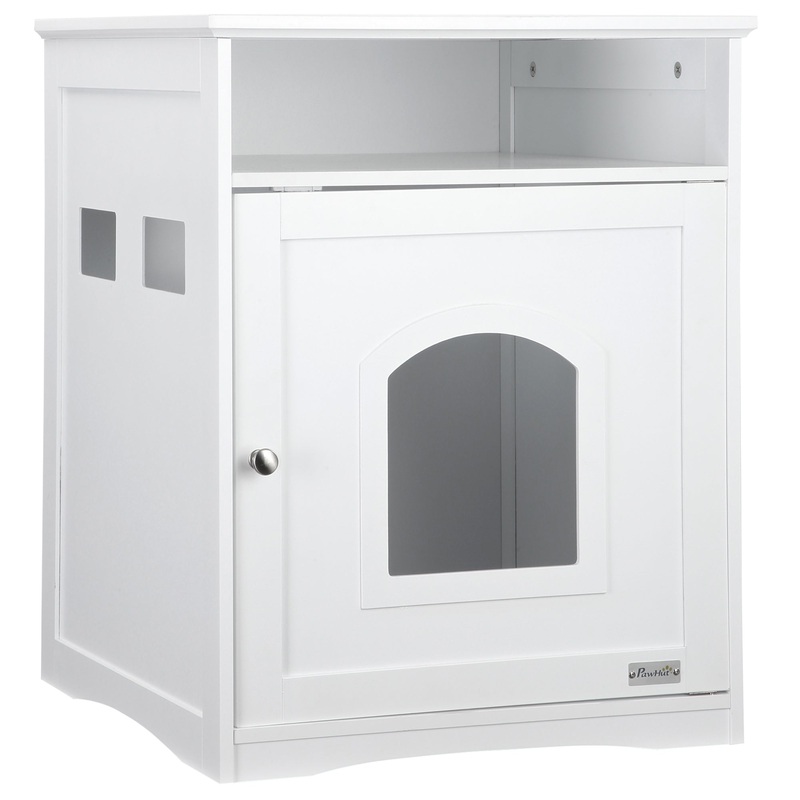 Cat Litter Box Enclosure Hidden Cabinet Cat Furniture Indoor Cat Washroom Nightstand End Table with Cat-sized Hole Wide Tabletop Storage Shelf (Litter Box Not Included)