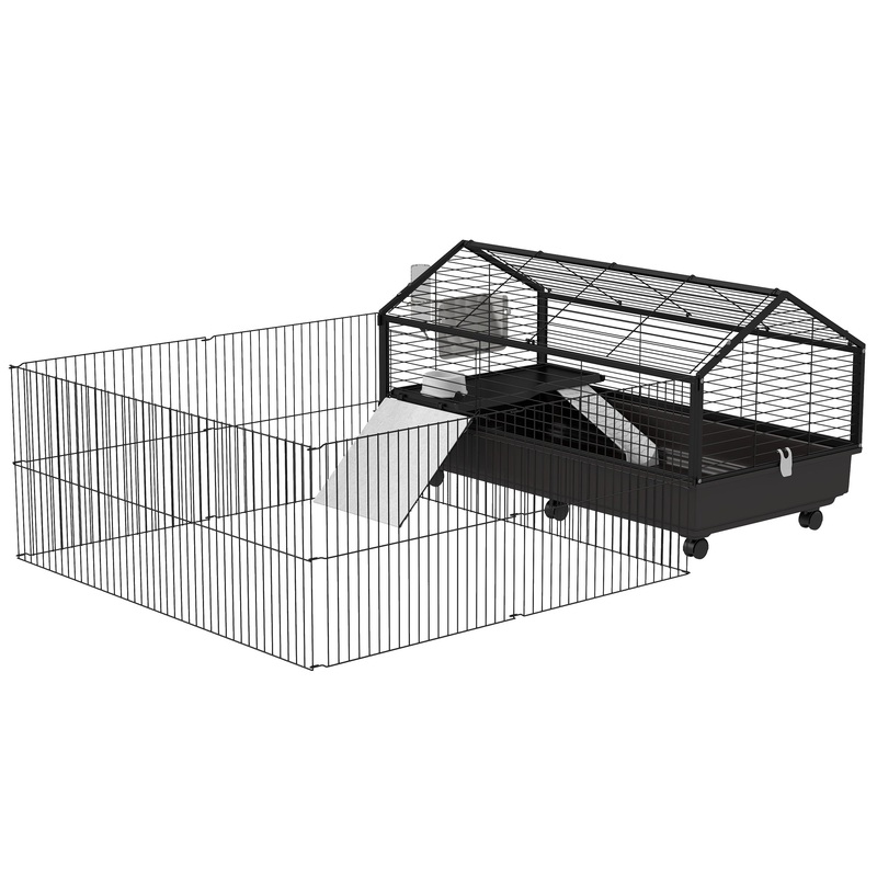 Metal Small Animal Cage, Rabbit Cage for Guinea Pig, Chinchilla, Hedgehog, Bunny with Removable Wheels and Foldable Detachable Run Fence 47.2 L x 66.9 W x 24.4H