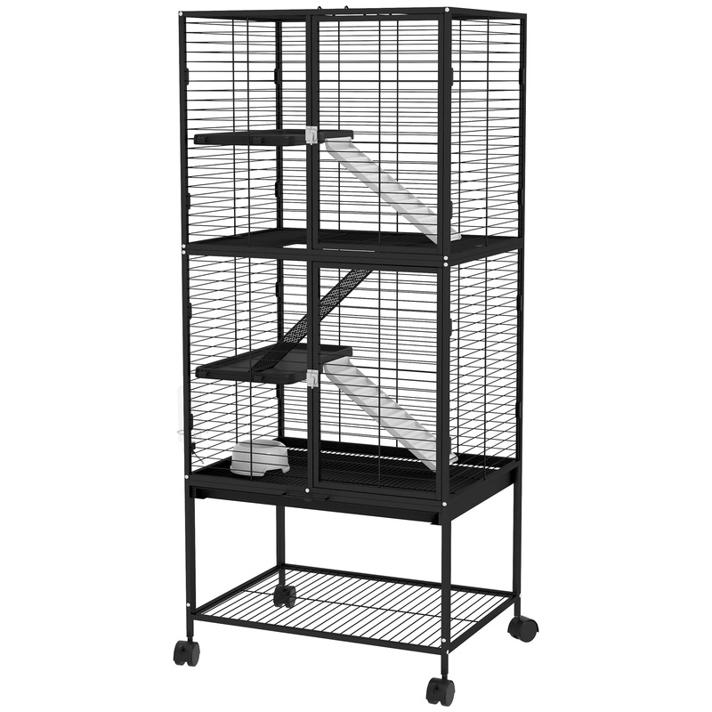 Rolling Small Animal Cage 53.5H Chinchilla Cage for Ferrets, Squirrels w/ Removable Tray, Storage Shelf, Black