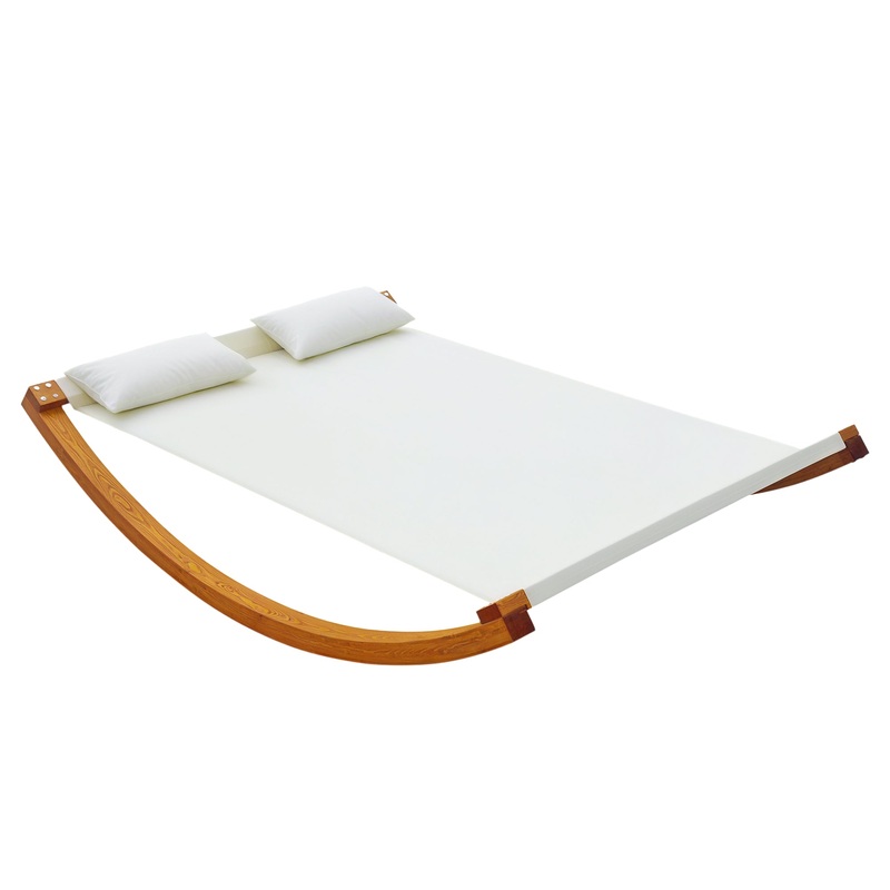 Double Sun Lounger Hammock with Wooden Stand, White Teak