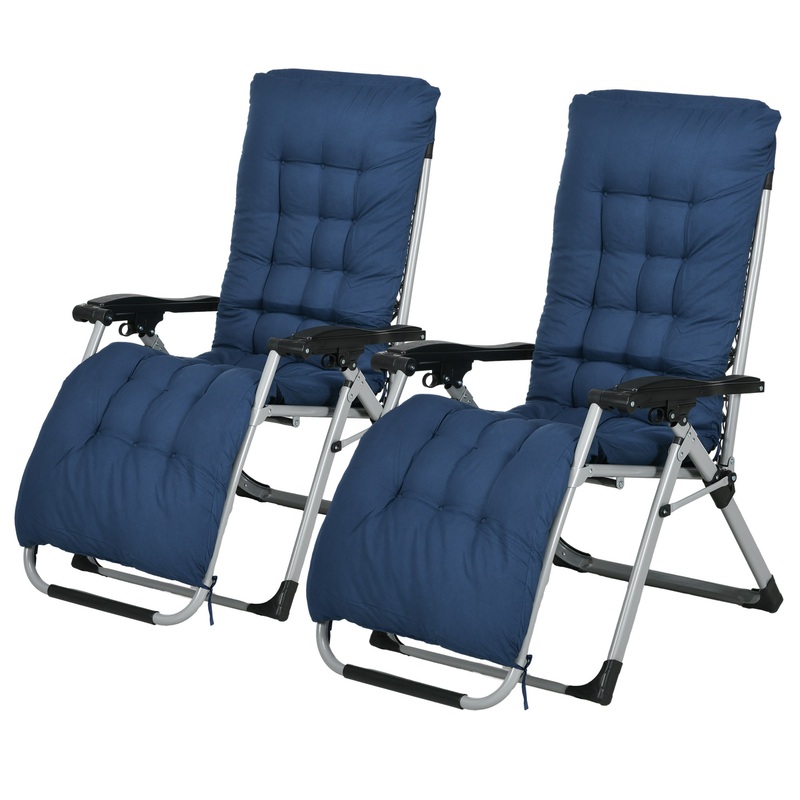 Folding Garden Chairs Set of 2, Reclining Zero Gravity, Dark Blue