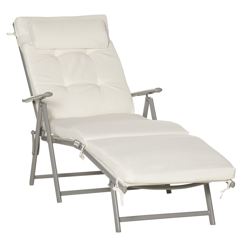 Outdoor Folding Chaise Lounge, Adjustable Backrest, Cream White, Cream White