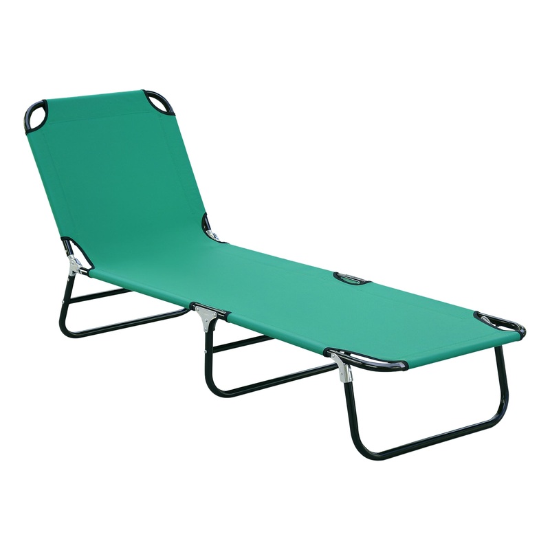 Outdoor Folding Lounge Chair, Reclining Back, Breathable Mesh, Green
