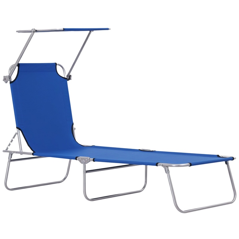 Outdoor Lounge Chair, Adjustable Folding Chaise Lounge, Tanning Chair with Sun Shade for Beach, Camping, Hiking, Backyard, Blue