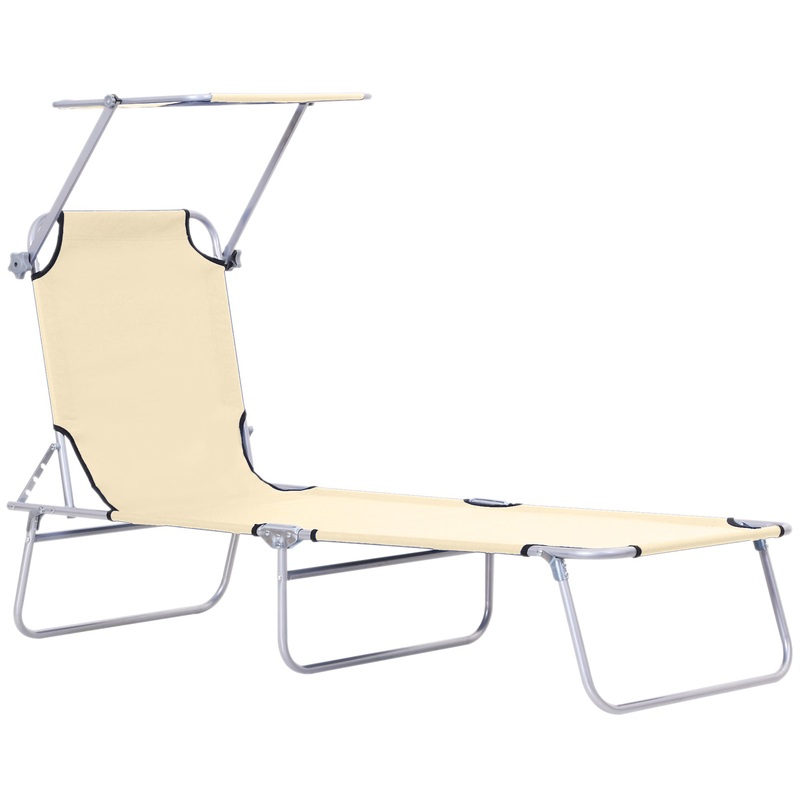 Outdoor Lounge Chair with Sun Shade for Beach, Camping, Hiking, Backyard, Beige