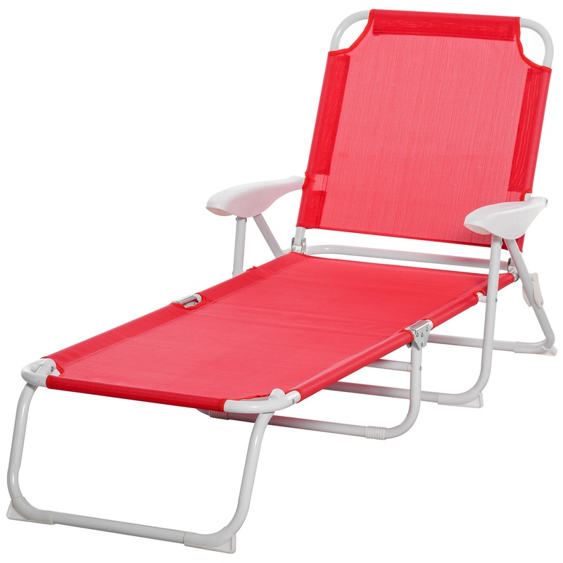 Outdoor Sun Lounger, Folding Chaise Lounge, 4-Level Adjustable Backrest, Red