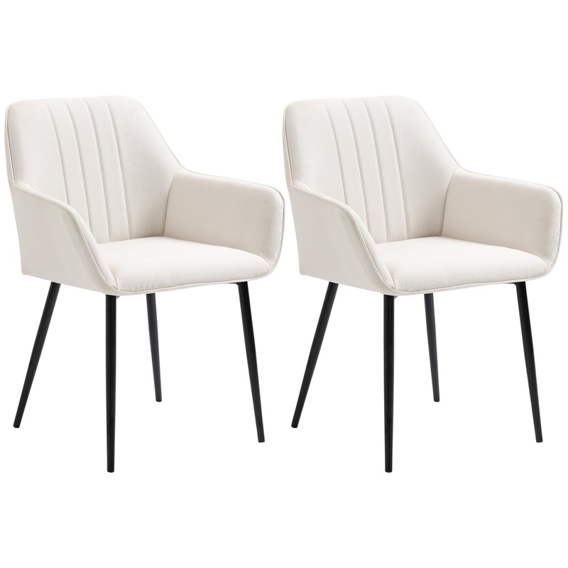 Upholstered Linen Dining Chairs Set of 2, Metal Legs, Beige