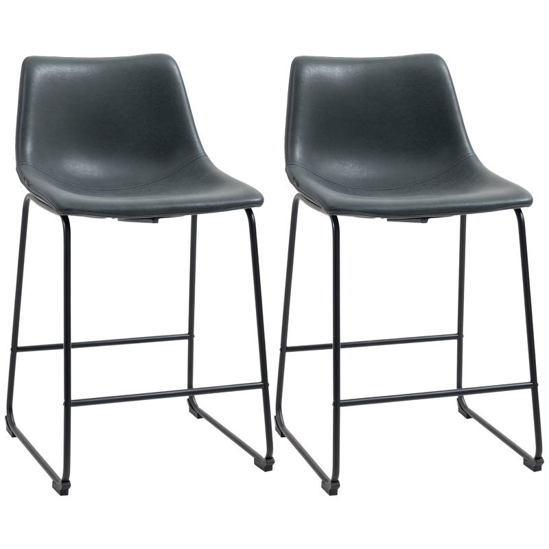 Vintage PU Leather Counter Height Bar Stools, Set of 2, Black
