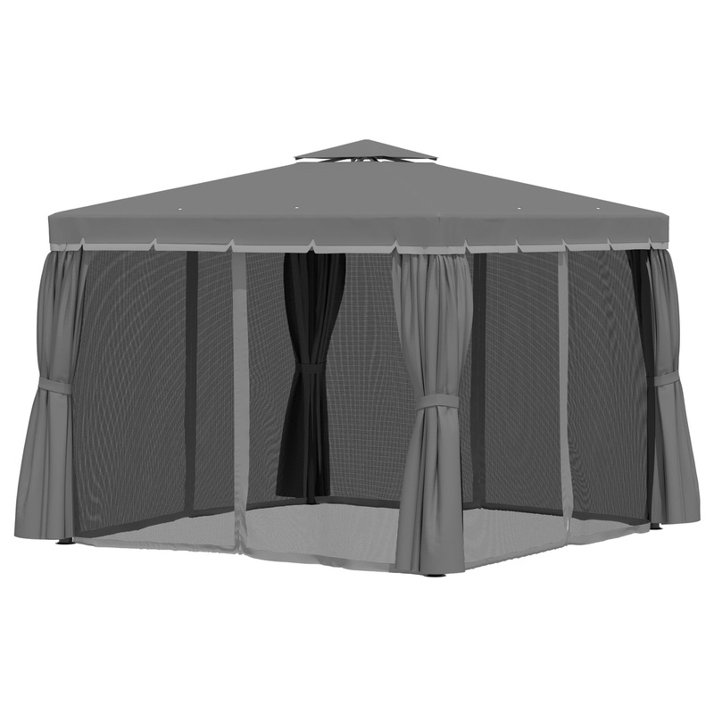 10′ x 10′ 2-Tier Outdoor Gazebo Canopy Tent with Zippered Mesh Sidewalls, Aluminum Frame for Patio, Backyard, Dark Grey