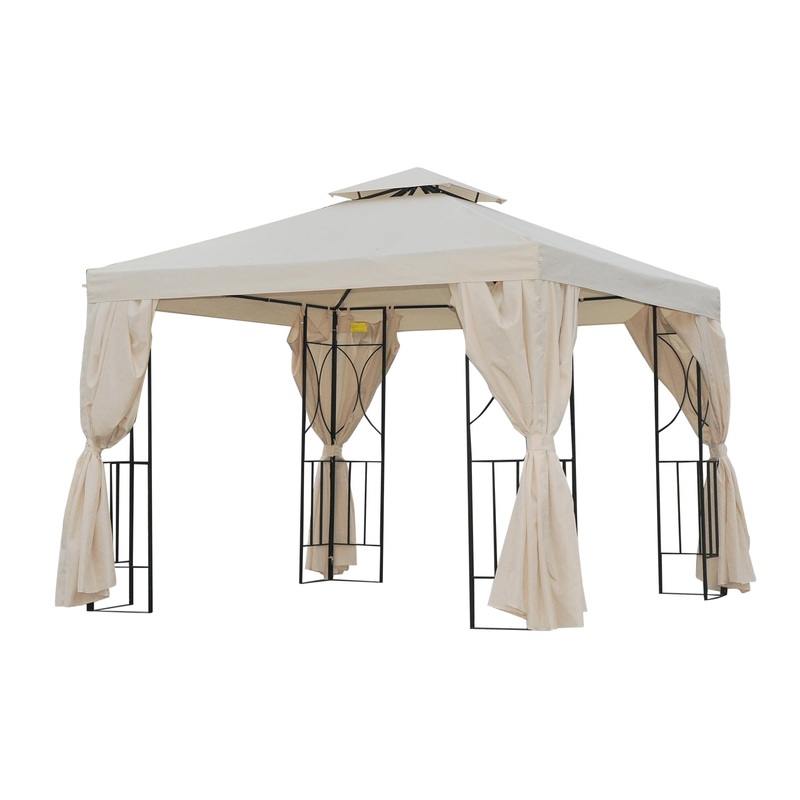 10′ x 10′ Patio Gazebo Outdoor, Canopy Shelter with Double-tier Roof, Pavilion Sidewalls for Garden Events, Cream White