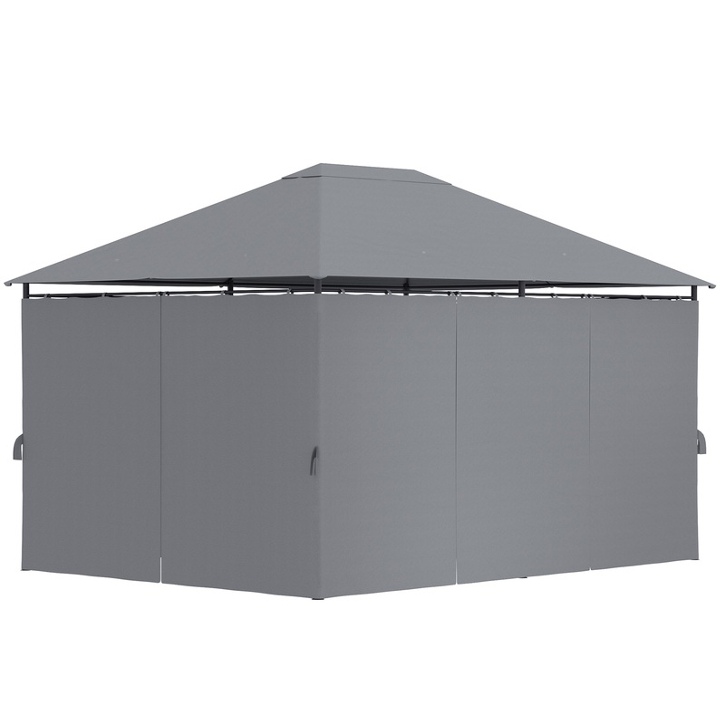 13’x 10′ Soft-top Steel Patio Gazebo Canopy Party Tent with 6 Removable Curtains and Drainage Holes, Grey