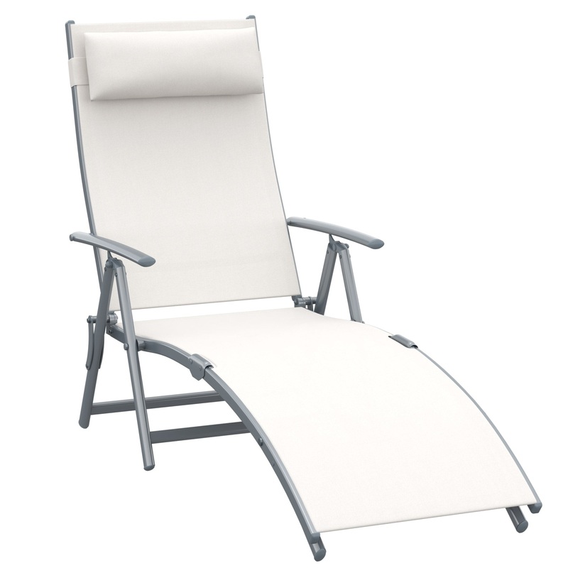 Heavy Duty Adjustable Folding Chair, Outdoor Sun Lounger, 7 Positions, Cream